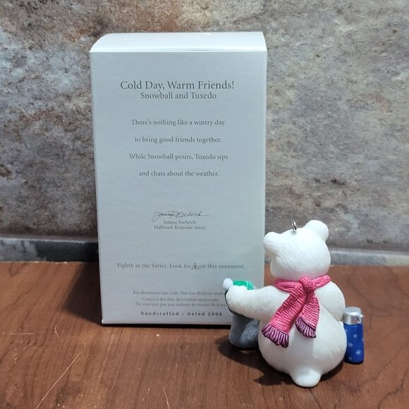 Hallmark Christmas Ornament Cold Day Warm Friends 2008 Snowball & Tuxedo - Picture 2 of 12